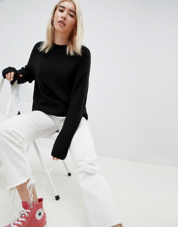 Asos Design Fluffy Sweater In Rib-black