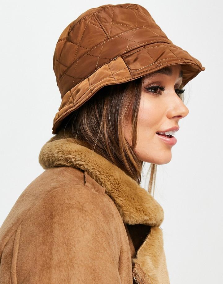 Asos Design Quilted Bucket Hat In Brown