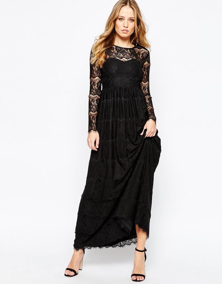 Y.a.s Mai Maxi Dress In Lace - Black
