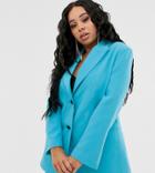 Asos Design Curve Pop Waisted Suit Blazer - Blue