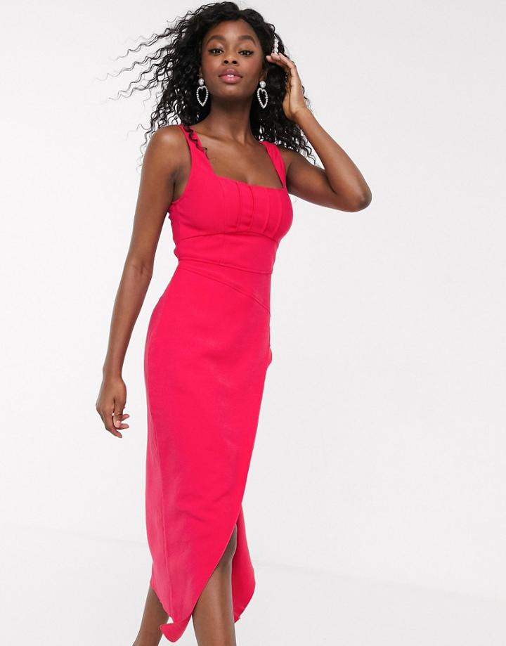 C/meo Collective Over Again Square Neck Midi Dress In Fuchsia-pink