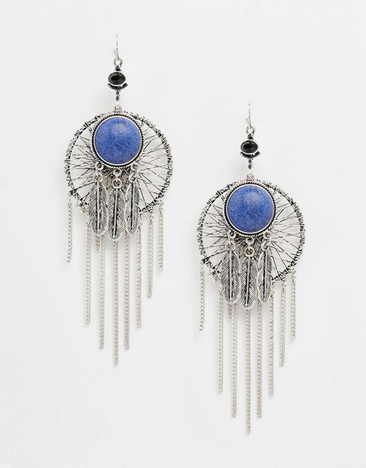 Asos Semi-precious Feather Dreamcatcher Earrings - Blue