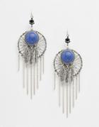 Asos Semi-precious Feather Dreamcatcher Earrings - Blue