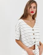 Y.a.s Andrea Tie Waist Stripe Top - White