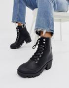 Asos Design Ripple Chunky Lace Up Boots In Black - Black