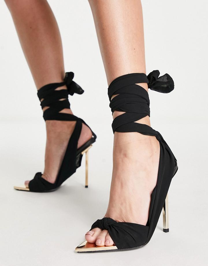 Public Desire Huni Ribbon Tie Wrap Around Sandals In Black