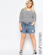Asos Curve Mom Shorts In Indigo With Exposed Pockets - Blue