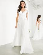 Asos Edition Sophia Plunge Lace Wedding Dress With Pleated Skirt-white