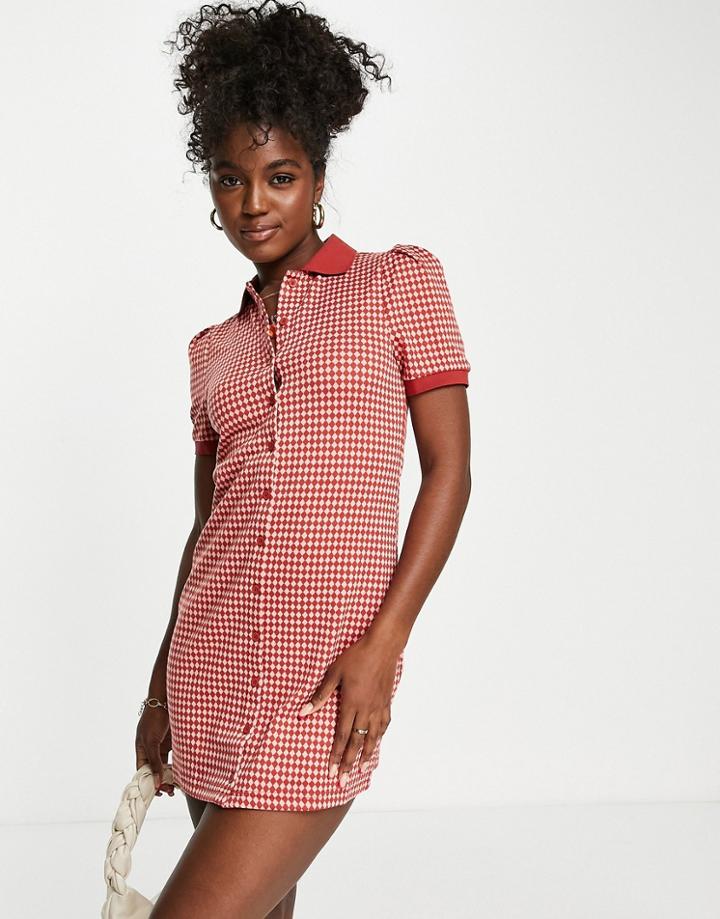 Urban Revivo Polo Neck Mini Dress In Red Plaid Print