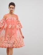Asos Edition 3d Floral Trapeze Smock Midi Dress - Multi