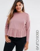 Asos Curve Top In Swing Shape With Dropped Ruffle Hem - Pink