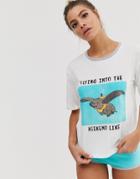 Asos Design Disney Dumbo Flying Into The Weekend Tee & Short Set-white