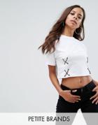 Missguided Petite Lace Up Detail Cropped T-shirt - White