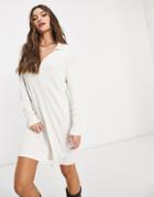 Asos Design Mini Ribbed Shirt Dress In Cream-white