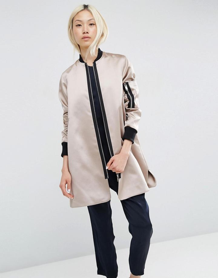 Asos Trapeze Bomber Jacket In Satin Fabric - Mink
