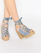 Asos Toya Lace Up Chunky Sandals - Corn Flower Blue