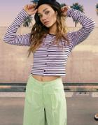 Asos Design 90s Fitted Rib Top With Buttons In Variegated Stripe-multi