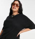 Asos Design Curve Oversized T-shirt With Side Splits And Stitch Detail In Rib In Black