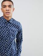 Moss London Skinny Smart Shirt In Print - Navy