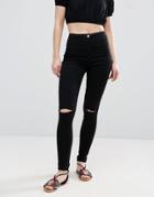 Parisian Skinny Jeans With Ripped Knee - Black