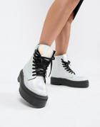 Asos Design Attitude Chunky Lace Up Boots In Iridescent - Silver