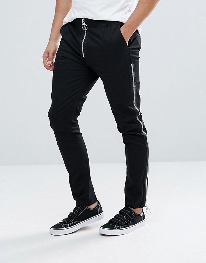 Asos Skinny Pants With Side Zips In Black - Black