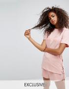 Ellesse Oversized Boyfriend T-shirt With Lace Up Sides - Pink