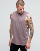 Asos Sleeveless T-shirt With Dropped Armhole In Purple - Gray