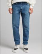 Bershka Straight Leg Jeans In Mid Blue-blues