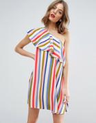 Asos Stripe Ruffle One Shoulder Mini Dress - Multi
