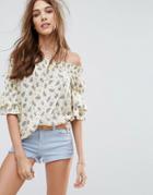 New Look Floral Tiered Bardot Top - Yellow