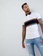 Asos Design Polo Shirt With Cut And Sew Body Panel And Rainbow Tipping In White - White