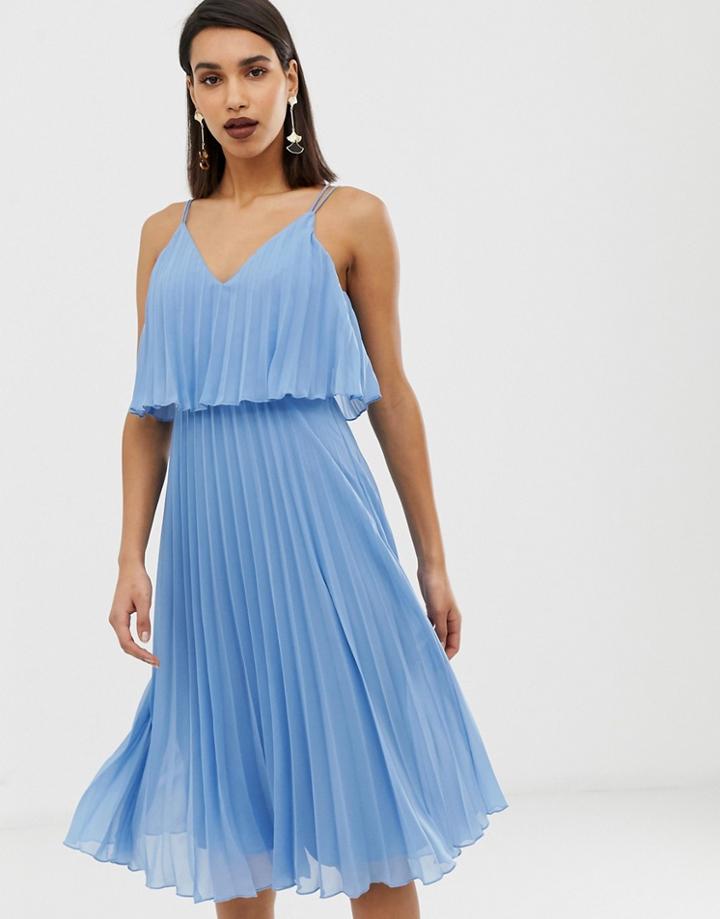 Asos Design Pleated Crop Top Midi Dress - Blue