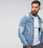 Liquor N Poker Distressed Rip & Repair Jacket - Blue