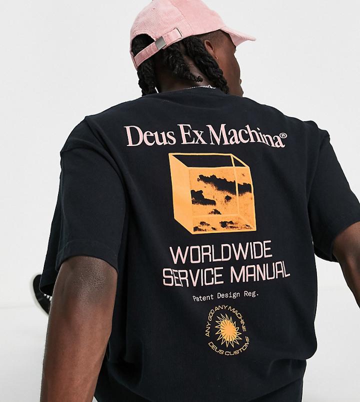 Deus Ex Machina Nimbus Backprint Heavyweight T-shirt In Black Exclusive To Asos-gray