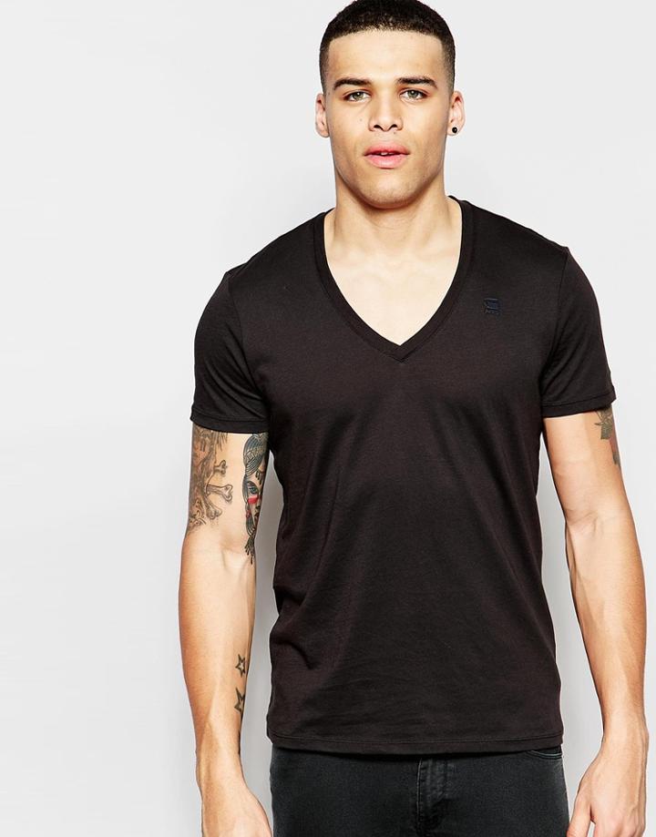 G-star Base T-shirt V-neck In Black - Solid Black