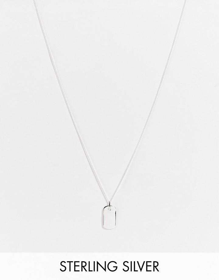 Asos Design Sterling Silver Necklace With Mini Dog Tag Pendant