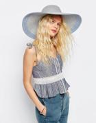 Asos Straw Oversized Metallic Silver Floppy Hat With Color Block Brim - Silver