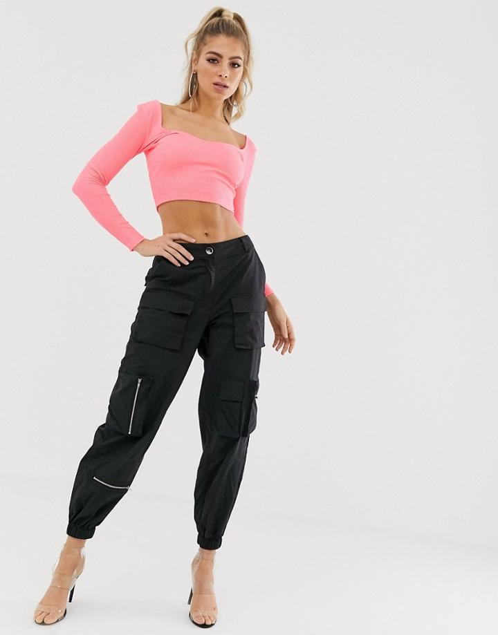 Asos Design Utility Track Pant With Combat Pockets - Black