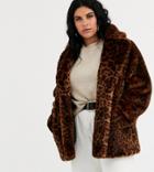 Asos Design Curve Animal Faux Fur Coat