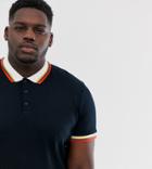 Asos Design Plus Polo Shirt In Pique With Contrast Tipping In Navy