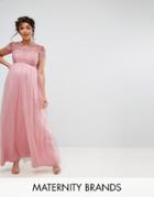 Chi Chi London Maternity Cold Shoulder Lace Maxi Dress - Pink