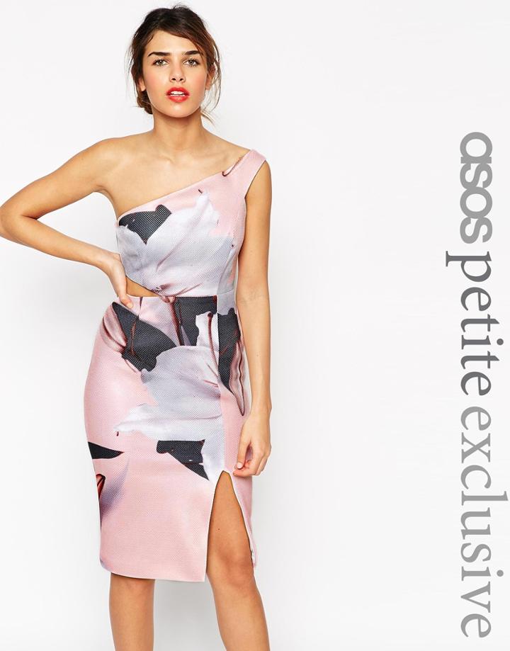 Asos Petite Premium Pencil Dress In Soft Floral Orchid - Multi