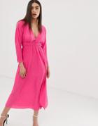 Asos Design Spot Plisse Elasticated Waist Maxi Dress - Pink