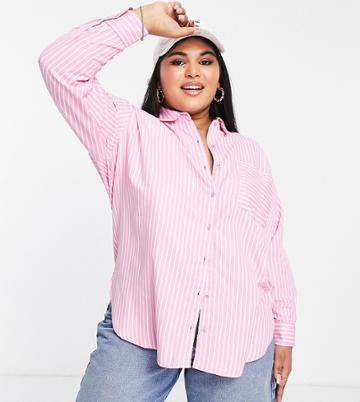 Influence Plus Poplin Shirt In Pink Stripe