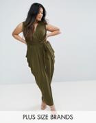 Club L Waterfall Drape Detail Maxi Dress - Green