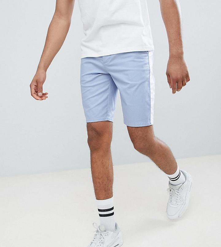 Asos Design Tall Skinny Chino Shorts In Light Blue With White Side Stripe - Blue