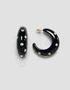 Asos Design Hoop Earrings In Resin With Crystal Detail In Black - Black