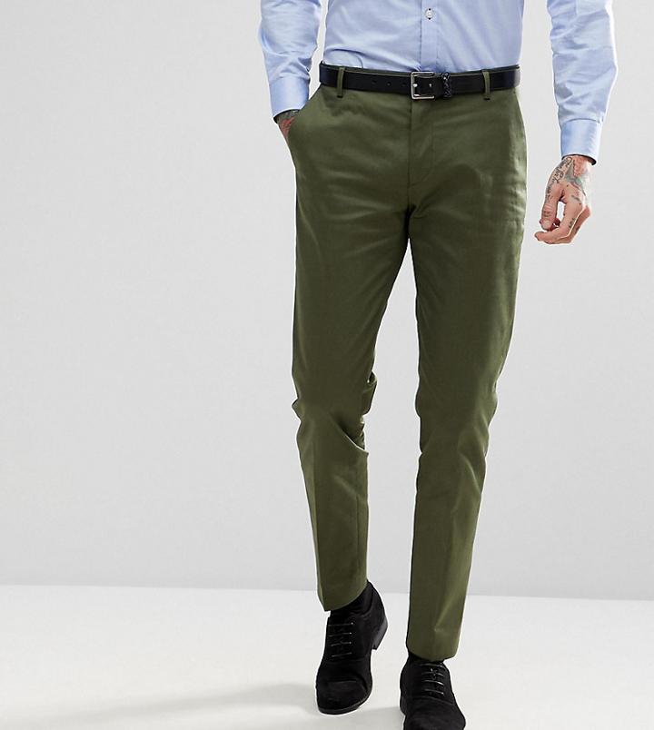 Heart & Dagger Skinny Suit Pants In Cotton Sateen - Green