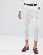 Gianni Feraud Skinny Fit Wedding Linen Stone Stripe Cropped Suit Pants - Stone